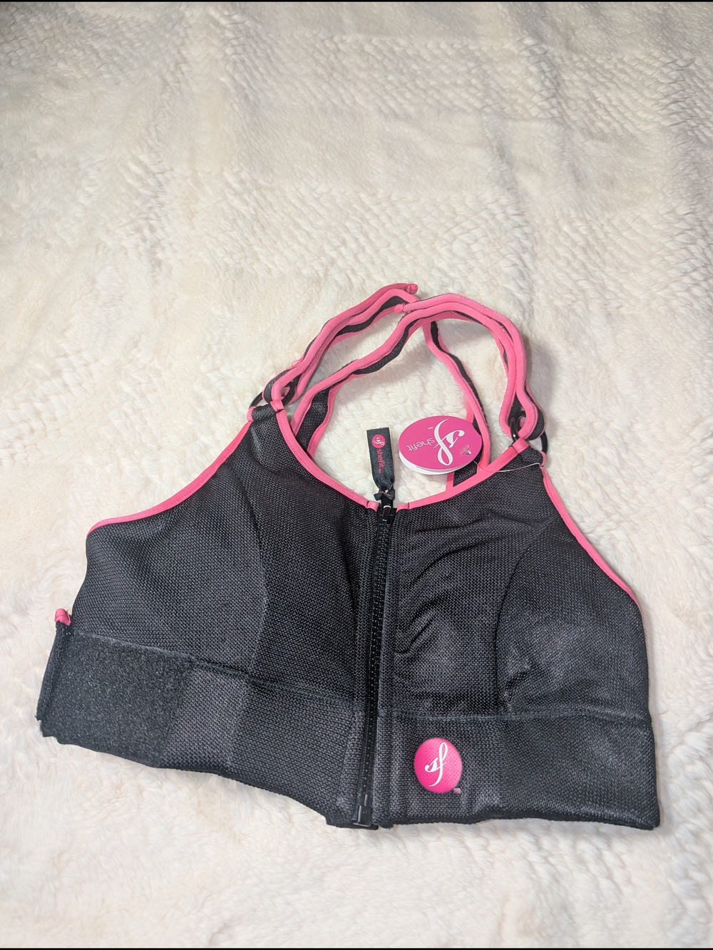 SHEFIT Black Sports Bra with Pink Trim
